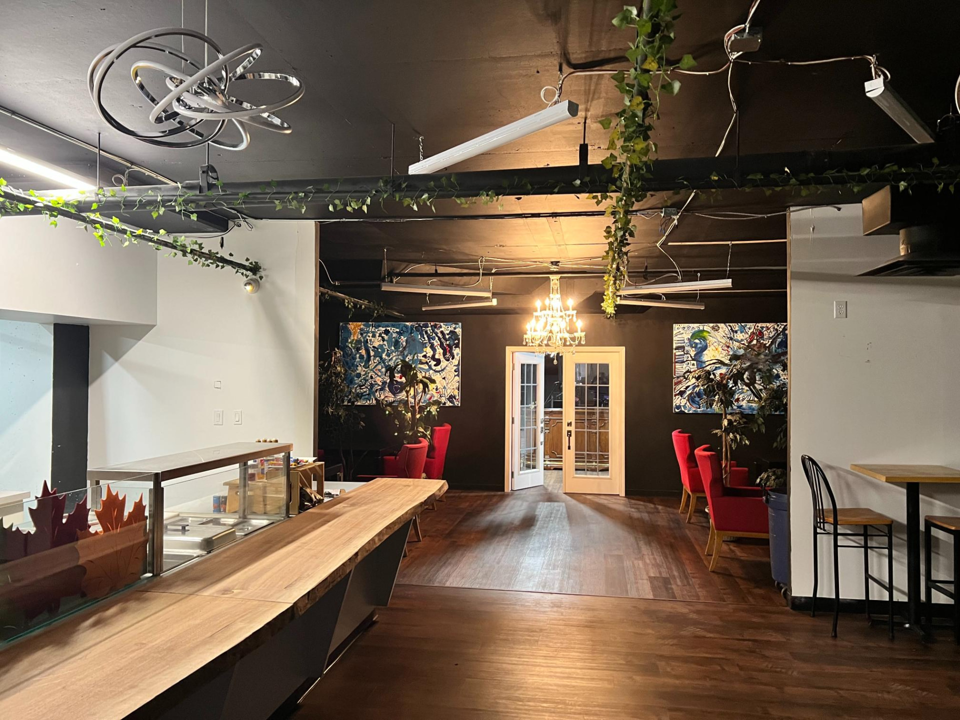 Bright kitchen service area and private dining entrance